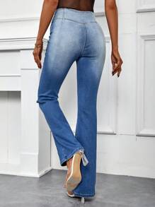 SHEIN Essnce Quần jean nữ Dây kéo màu trơn - Rửa tối - Xem 2
