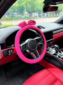 粉色蝴蝶結汽車方向盤套 - 粉色 - 查看 3