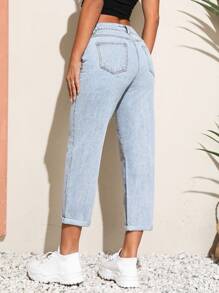 SHEIN Unity Solid Mom Fit Jeans - Blue - View 2