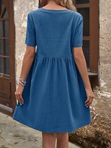 EMERY ROSE 素色前紐扣娃娃裙 - 藍色 - 查看 2