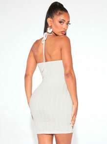 SHEIN SXY Đầm Lộ Lưng Nhẫn Buộc lại màu trơn Gợi cảm - trắng - Xem 2