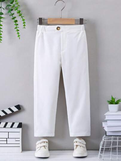 SHEIN Ung pojke Vita långbyxor i gentlemanstil, bekväma och mångsidiga för skolan, fester, utflykter eller sporter, lämplig för pojkar i gentlemanstil 4-7 år gamla