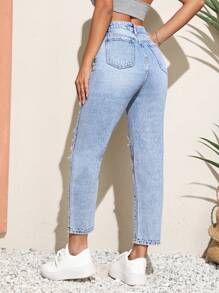 SHEIN Unity Jeans ajustados mom desgarro - Lavado ligero - Ver 2
