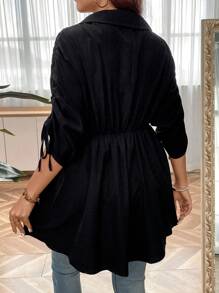 SHEIN Unity Plus Drawstring Side Batwing Sleeve Peplum Blouse - Black - View 2