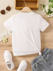 SHEIN Meninas Da Criança Gráfico De Desenho Animado Camiseta