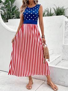 SHEIN VCAY Americana Print A-line Dress - Multicolor - View 1