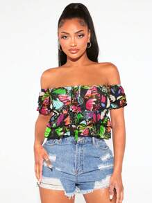 SHEIN SXY Áo sơ mi nữ Thắt nút phân lớp Loại bướm Tất cả trên in Giải trí - Nhiều màu - Xem 1