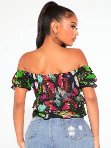 SHEIN SXY Áo sơ mi nữ Thắt nút phân lớp Loại bướm Tất cả trên in Giải trí - Nhiều màu - Xem 2