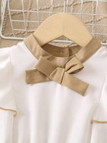 SHEIN Young Girl Two Tone Ruffle Trim Bow Front Belted Jumpsuit - Multicolor - View 3