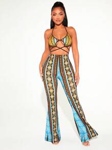 SHEIN SXY Bộ đồ hai mảnh nữ Lộ Lưng Hội Chữ thập Buộc lại Hình học Bộ lạc Boho - Nhiều màu - Xem 5