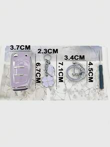 Móc khóa trang trí kim cương thời trang Violet Flower & Leaf + Vỏ chìa khóa Violet chống rơi + Tương thích với vỏ chìa khóa Audi cho xe A3/q3/q2l/s3, bao gồm A3l, A6l, Q7, A7 và A8 mới - Màu tím - Xem 5