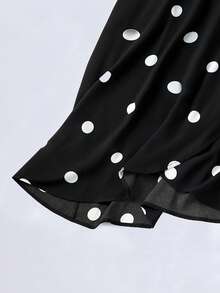 SHEIN Belle 大碼波點圖案交叉露背吊帶連衣裙 - 黑色 - 查看 4