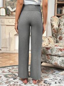 SHEIN 孕婦寬腰帶前打結長褲 - 深灰色 - 查看 2