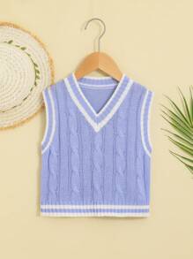 Toddler Girls Cable Knit Sweater Vest - Blue - View 1