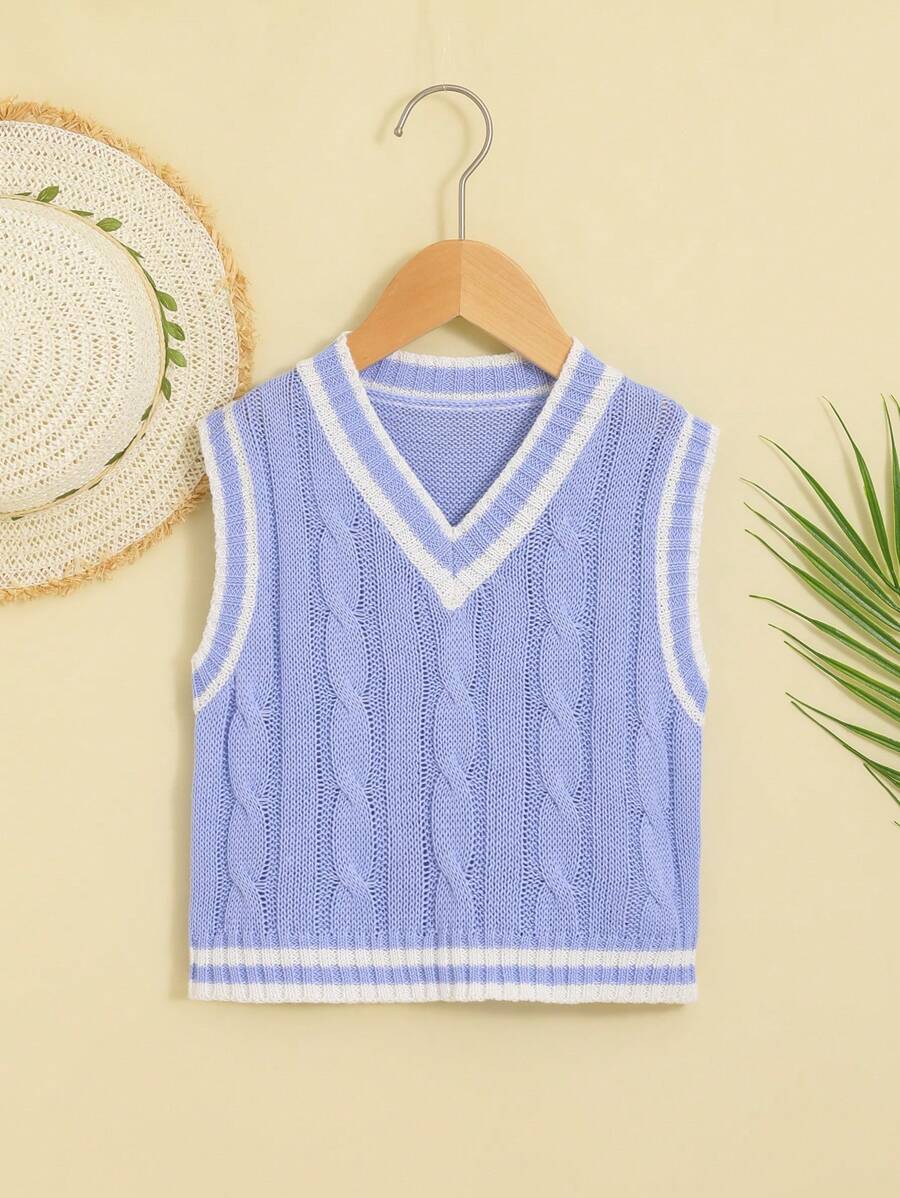 Toddler Girls Cable Knit Sweater Vest - Blue - View 1