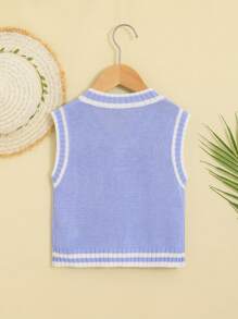Toddler Girls Cable Knit Sweater Vest - Blue - View 2