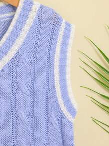 Toddler Girls Cable Knit Sweater Vest - Blue - View 3