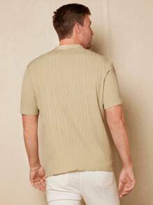 Manfinity VCAY 宽松男士纯色翻领短袖衬衫 - 卡其色 - 查看 2