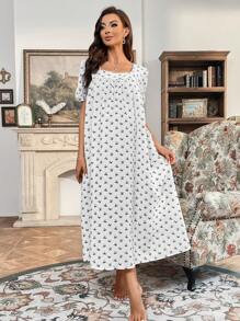 SHEIN 孕婦碎花方領洋裝 - 白色 - 查看 1