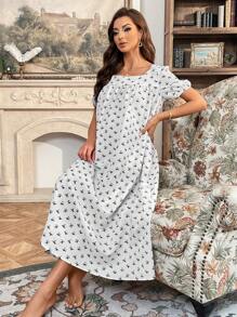 SHEIN 孕婦碎花方領洋裝 - 白色 - 查看 6