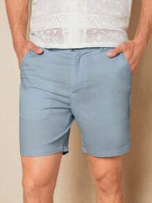 Manfinity NXTstreet 男士斜口袋素色短褲 - 淺藍色 - 查看 1