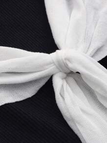 DAZY Colourblock Tie Front Knit Top - Black and White - View 12
