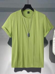 Claim Dot Áo thun nam vừa vặn cổ tròn tay ngắn trơn đơn giản thời trang Hàn Quốc mùa hè Polyester - màu xanh lá - Xem 2