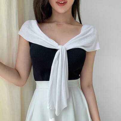 Colourblock Tie Front Knit Top
