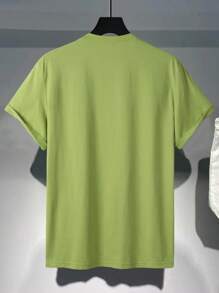 Claim Dot Áo thun nam vừa vặn cổ tròn tay ngắn trơn đơn giản thời trang Hàn Quốc mùa hè Polyester - màu xanh lá - Xem 3