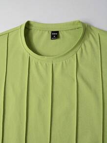 Claim Dot Áo thun nam vừa vặn cổ tròn tay ngắn trơn đơn giản thời trang Hàn Quốc mùa hè Polyester - màu xanh lá - Xem 7