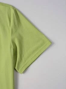 Claim Dot Áo thun nam vừa vặn cổ tròn tay ngắn trơn đơn giản thời trang Hàn Quốc mùa hè Polyester - màu xanh lá - Xem 8