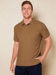 Manfinity Homme Men Solid Ribbed Knit Polo Shirt - Mocha Brown - View 2