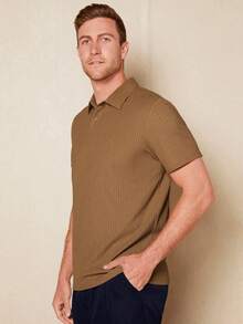Manfinity Homme Men Solid Ribbed Knit Polo Shirt - Mocha Brown - View 6