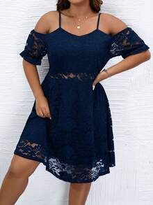 SHEIN Clasi 大碼挖肩水溶蕾絲拼接洋裝 - 藏蓝色 - 查看 6