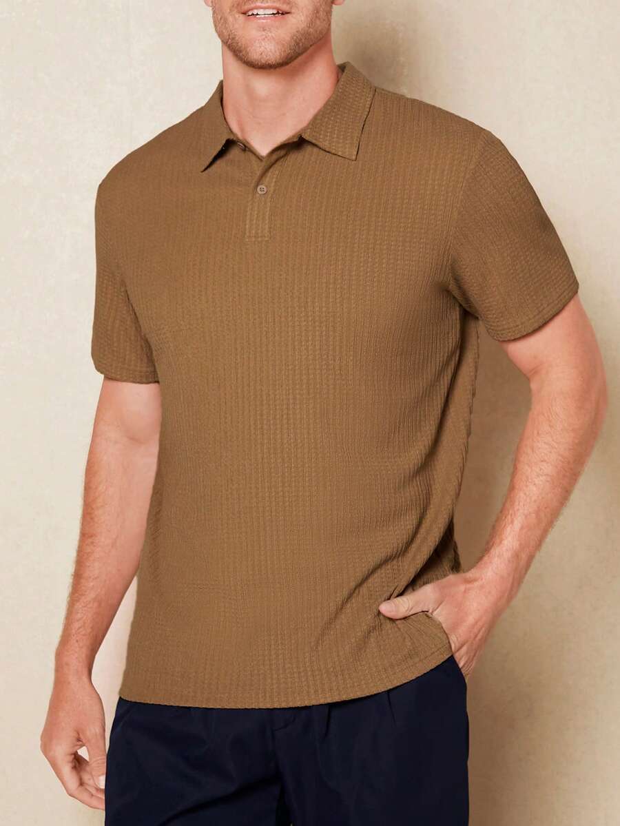 Manfinity Homme Men Solid Ribbed Knit Polo Shirt - Mocha Brown - View 1