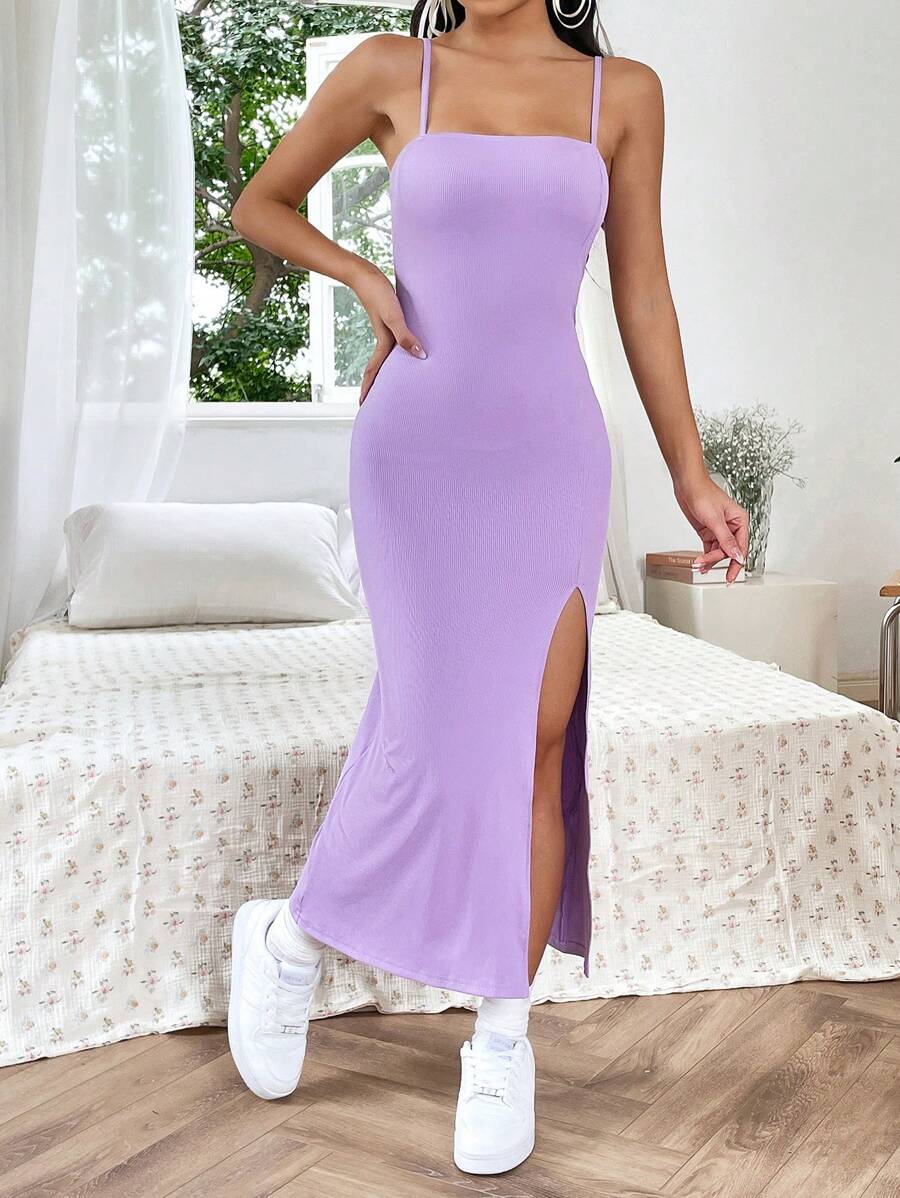 SHEIN EZwear 高衩吊帶連衣裙 - 紫色 - 查看 1