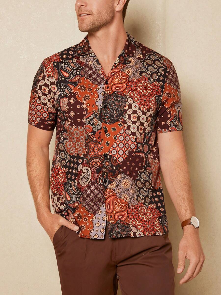 Manfinity RSRT Áo sơ mi Nam Nút phía trước Bộ lạc Boho - Nhiều màu - Xem 1