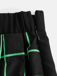 SHEIN 青少年女孩格紋印花百褶半身裙