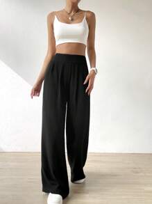 SHEIN EZwear Solid Wide Leg Trousers - Black - View 6