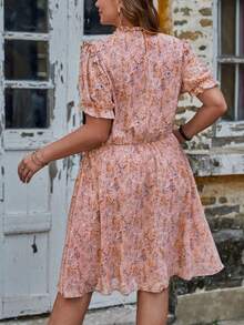 SHEIN LUNE Đầm Plus Size viền lá sen Xù Thực vật Tất cả trên in Boho - Nhiều màu - Xem 2
