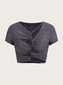 SHEIN ICON Cut Out Front Crop Top - Dark Grey - View 1
