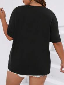 SHEIN Unity Áo thun Plus size Thực vật Giải trí - màu đen - Xem 2