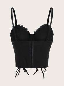 ROMWE Goth Lace Up Front Lace Trim Cami Top - Black - View 2