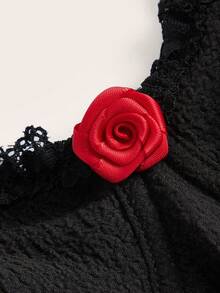 ROMWE Goth Lace Up Front Lace Trim Cami Top - Black - View 3