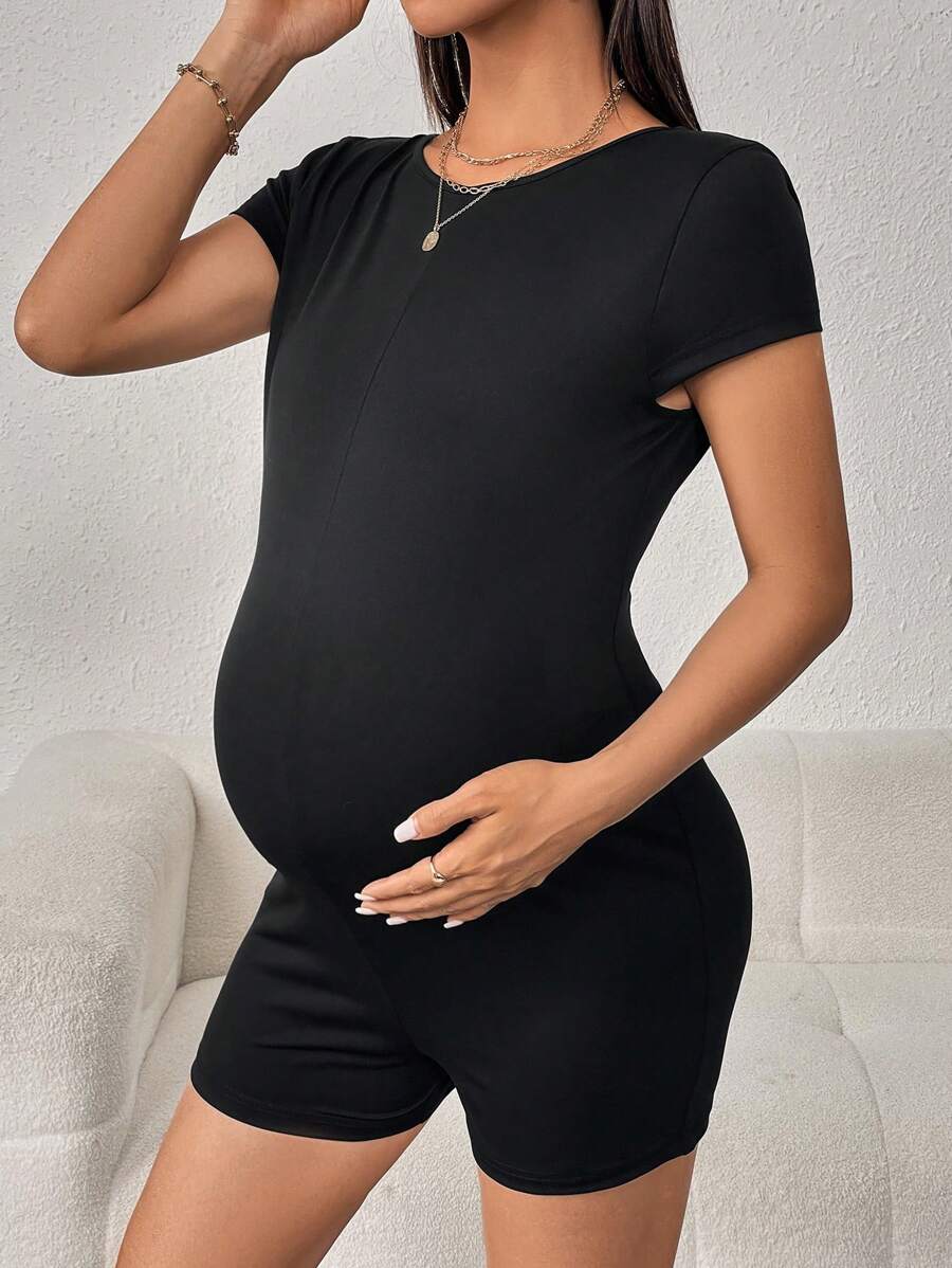 SHEIN Maternity Crisscross Backless Unitard Romper - Black - View 1