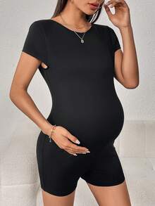 SHEIN Maternity Crisscross Backless Unitard Romper - Black - View 5