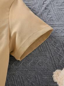 SHEIN 小男童字母補丁細節翻蓋口袋襯衫連體短褲