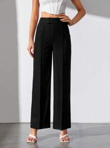 SHEIN Tall Chất rắn Cao eo quần ống rộng Quần tây - màu đen - Xem 1