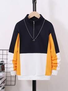 SHEIN Boys Colourblock Half Zip Sweatshirt Without Necklace - Multicolor - View 1