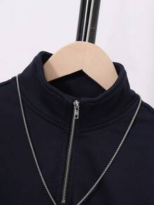 SHEIN Boys Colourblock Half Zip Sweatshirt Without Necklace - Multicolor - View 3